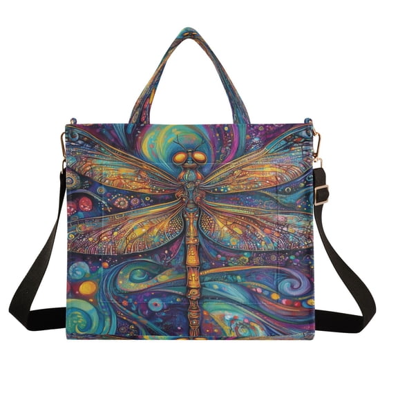 Wobogo Weird Style Dragonfly Corduroy Tote Bag for Women Travel Crossbody Bag Purse Women Shoulder Bags Work Handbags Daily Commuter Bag 10.2×9inch