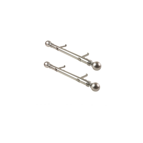 Steel Curtain Rods with Finials - 12 Inch Single Rod Set - Satin Nickel