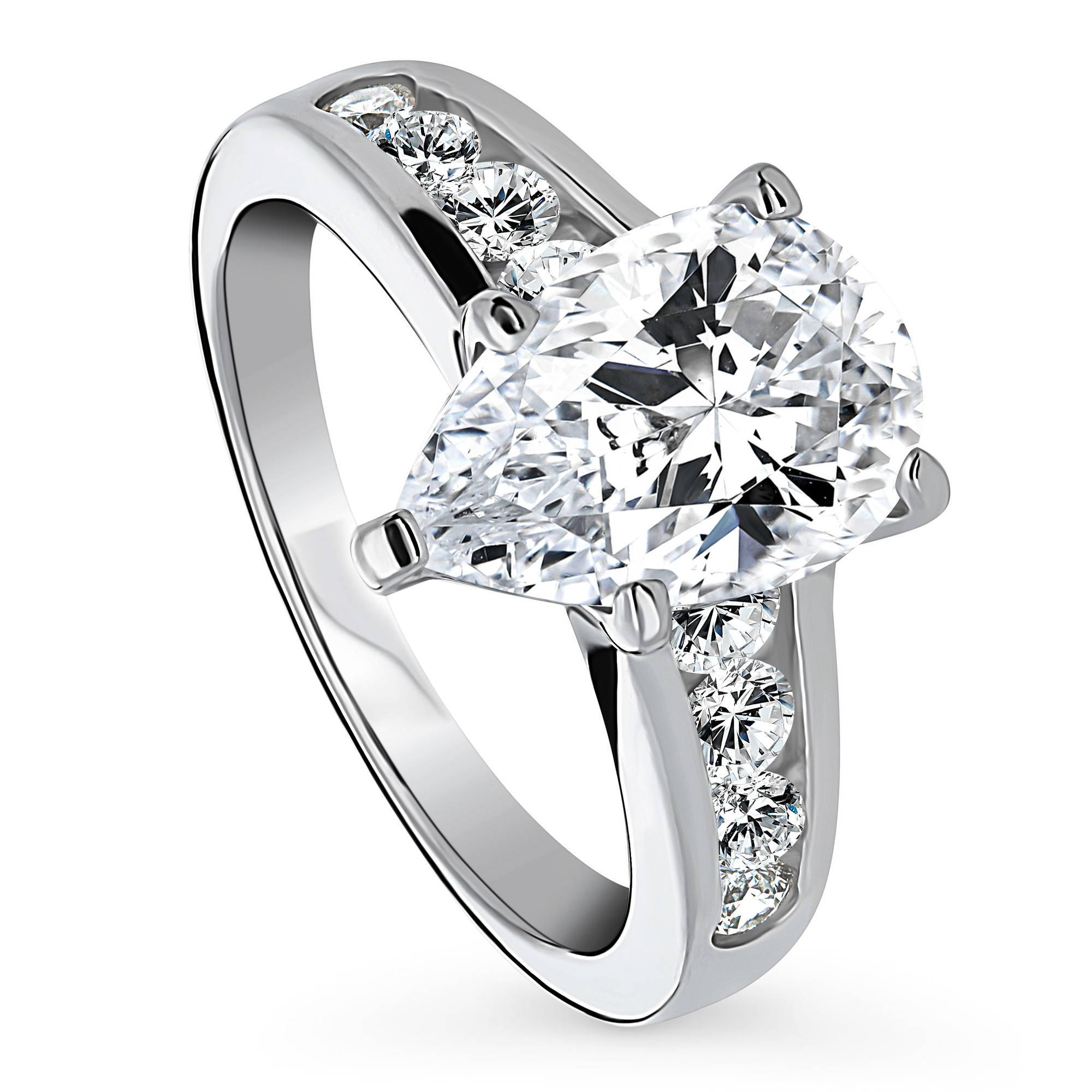 Custom Pear shaped Engagement style ring made in Sterling silver with Cubic Zirconia size 9/& 34