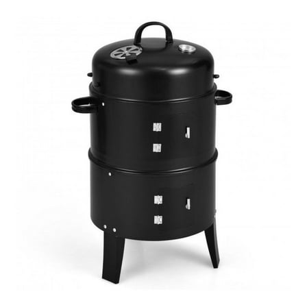 Charcoal BBQ Grill 3-in-1 Cambo Smoker with Thermometer - Black Steel Grill