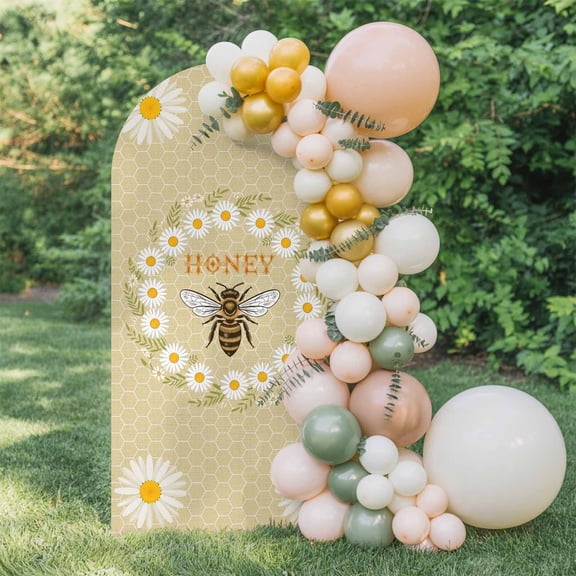 Honey Bee Arch Backdrop Cover 6 FT, Retro White Daisy Wreath Leaf Honeycomb Texture Wedding Arch Cover Stretchy Backdrop Stands Covers for Birthday Party Ceremony Banquet Decor