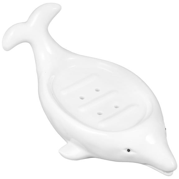 White Ceramic Dolphin Soap Dish Holder for Kitchen and Bathroom, Decorative Home Accessory and Organizer