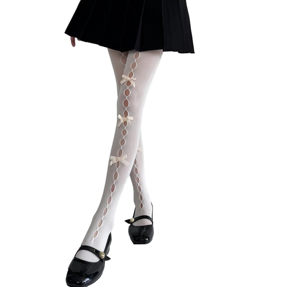 IDALL Tights for Women Sheer Tights Women Lolita Tights With Bows Cute Mesh Halloween Stockings 80S 90S Female Girls Gothic Lace Stockings Leggings Thigh High Stockings Clearance J One Size