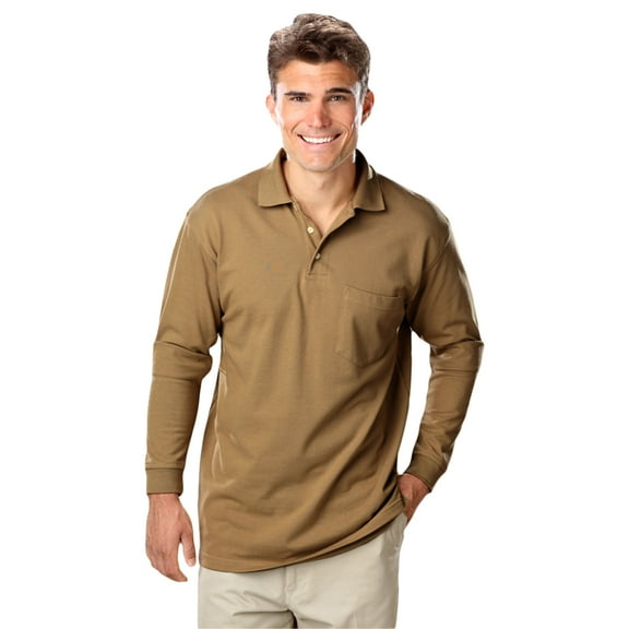 BlueGeneration Mens Long Sleeve Superblend Pique With Pocket - Tan Small Solid