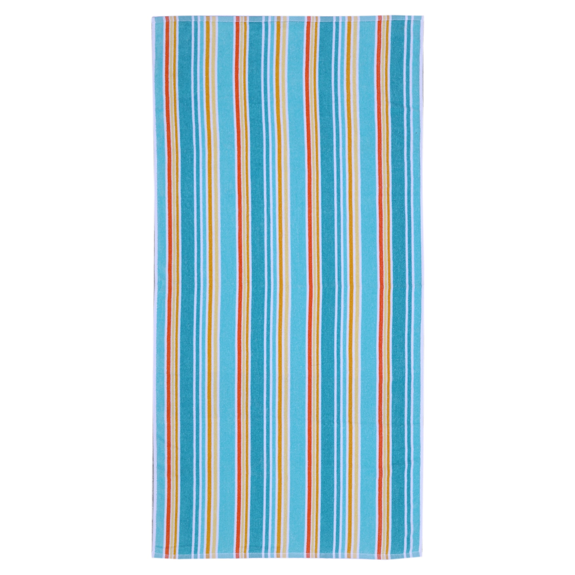 Mainstays 2-Pack Beach Towels, 58 in x 28 in, Green Flower & Stripes