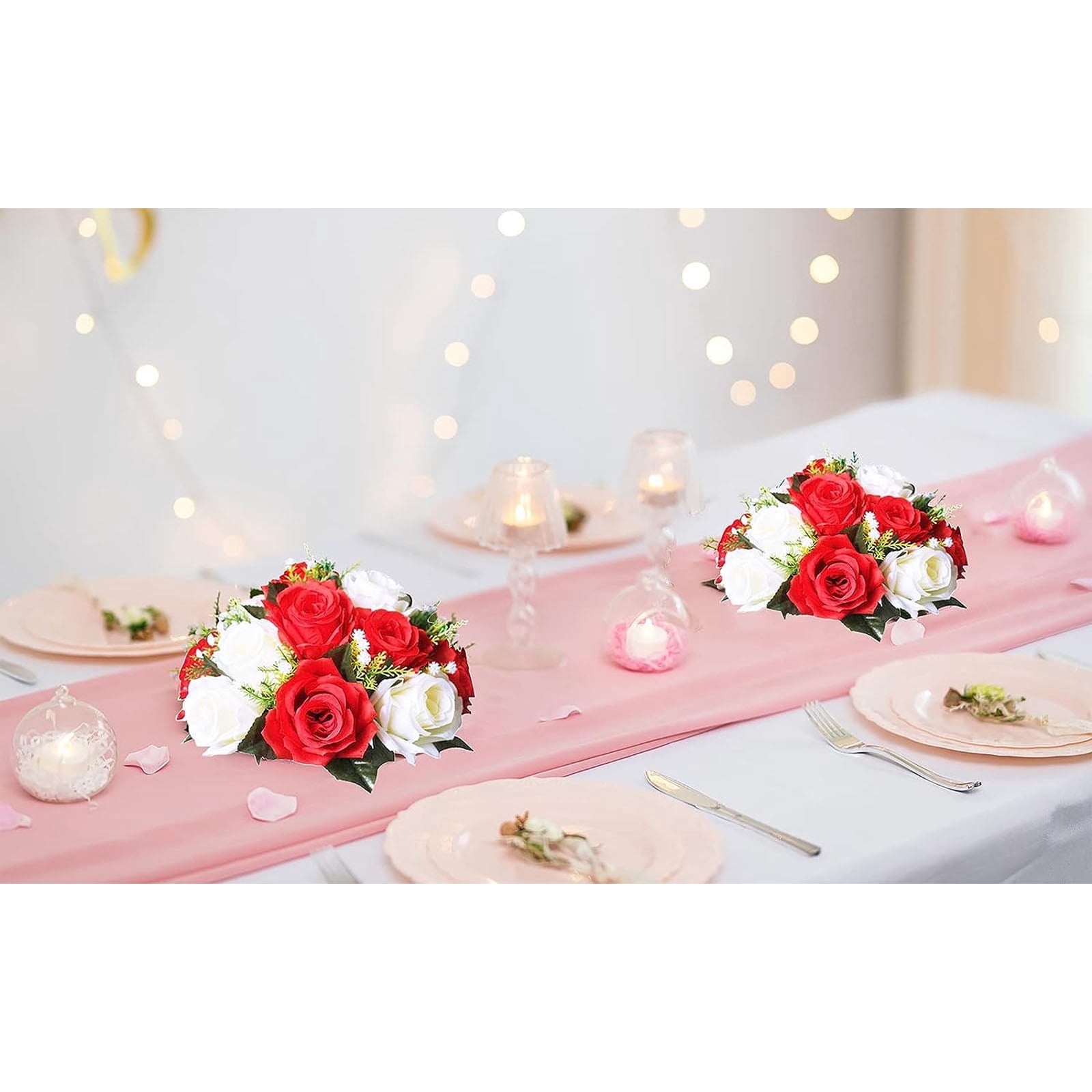 Blosmon Flower Kissing Balls Wedding Centerpieces 10 Pcs Spring Artificial Roses Flowers Vintage Red and White Floral Arrangements