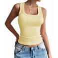 thumbnail image 2 of Summer Womens Tank Tops Square Neck Fitted Sleeveless Shirts for Women Ribbed Basic Top Yellow L, 2 of 8