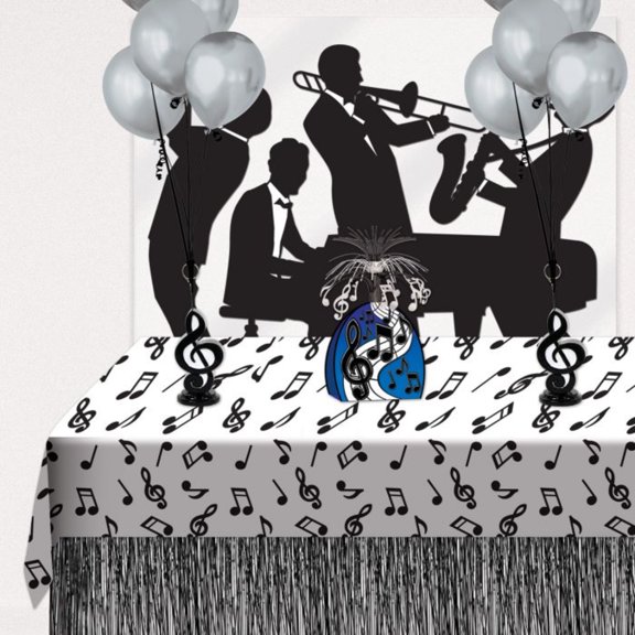 Beistle Musical Notes Disposable Tablecloth – 108” – Black and White – Pack of 12
