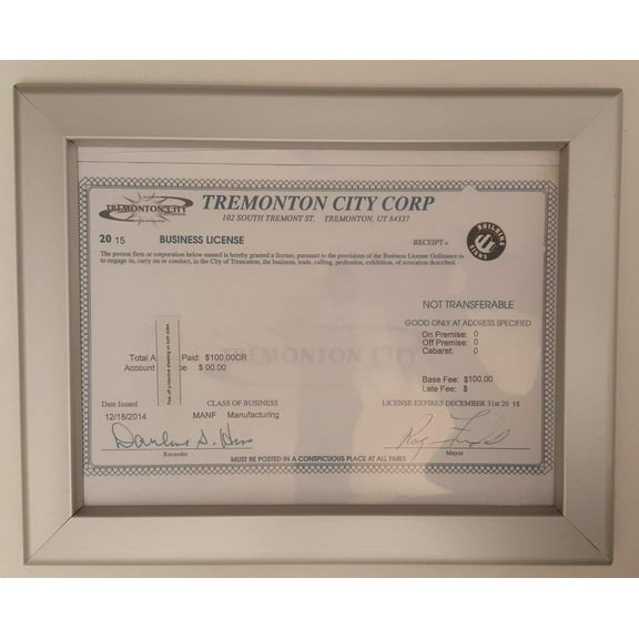 Certificate frame state of Utah 8.5 x 11 ( Heavy Duty)