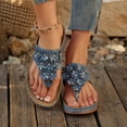 thumbnail image 2 of Rokment Women's Flower Orthopedic Flip Flops with Massage Sole Comfortable Arch Support Platform Wedge Walking Thong Sandals Boho Beach Casual Leather Dress Slip on Slides for Vacation Blue Size 6.5, 2 of 6