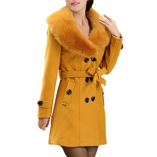 CEHVOM Womens Winter Lapel Wool Coat Trench Jacket Long Sleeve Overcoat Outwear