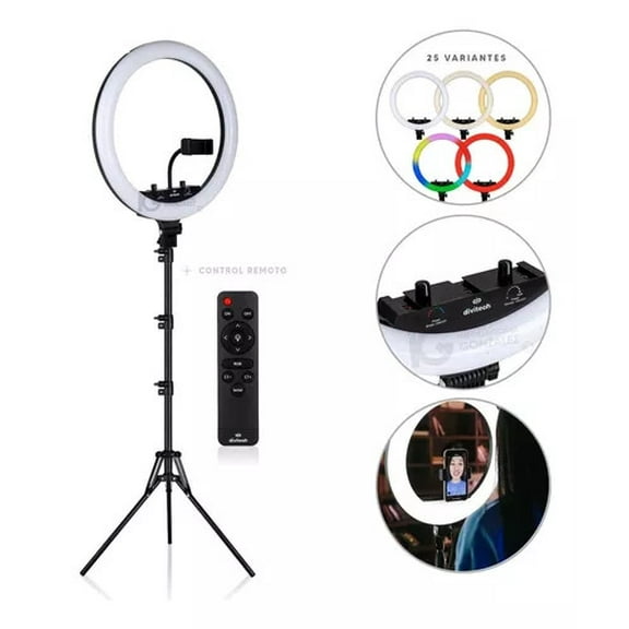 Lampara Aro De Luz Led 18 Pulgadas Divitech® Profesional Para Foto Video Maquillaje Divitech® ELLAAR-0011