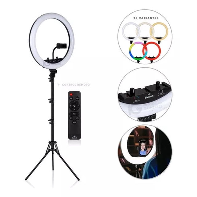 Lampara Aro De Luz Led 18 Pulgadas Divitech® Profesional Para Foto Video Maquillaje Divitech® ELLAAR-0011