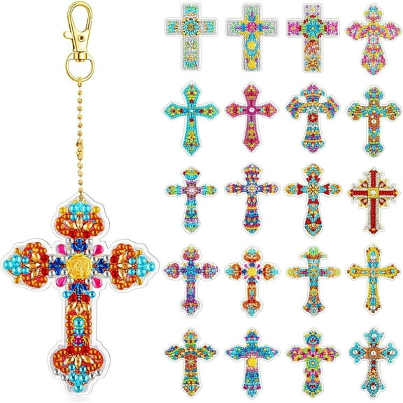 20 Pieces Cross Diamond Painting Keychains 5d Double Sided Cross Shaped Diamond Art Keychains for DIY Adults Crafts Home Decor Gift Party Favors - Home Improvement.