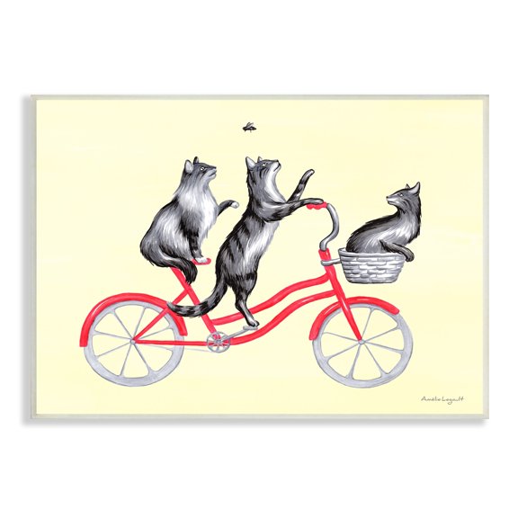 Stupell Industries Playful Cats Riding Red Bicycle Buzzing Bee Graphic Art Unframed Art Print Wall Art, Design by Amelie Legault