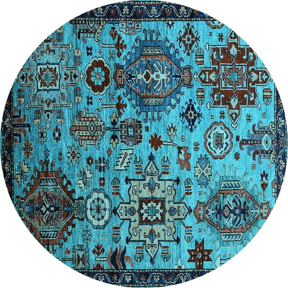 Ahgly Company Indoor Round Oriental Light Blue Industrial Area Rugs, 6' Round