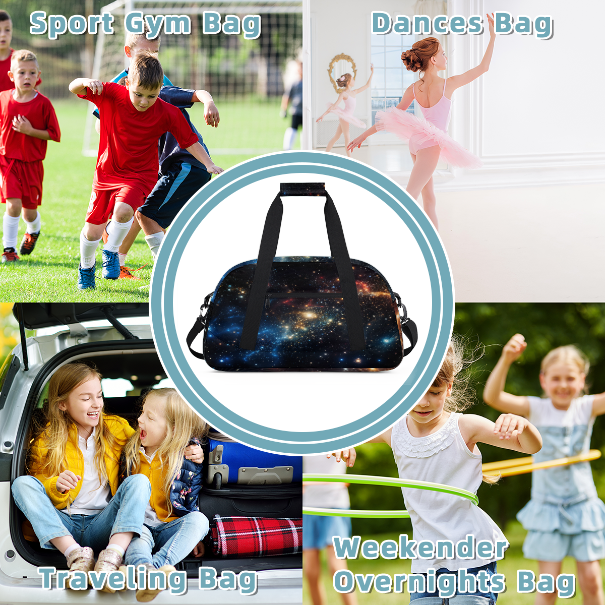 Herdesigns Galaxy Pattern Sports Duffle Bag for Women & Men, Space Gym Bag Dance Bag Overnight Bag Carry On Weekender Travel Bag