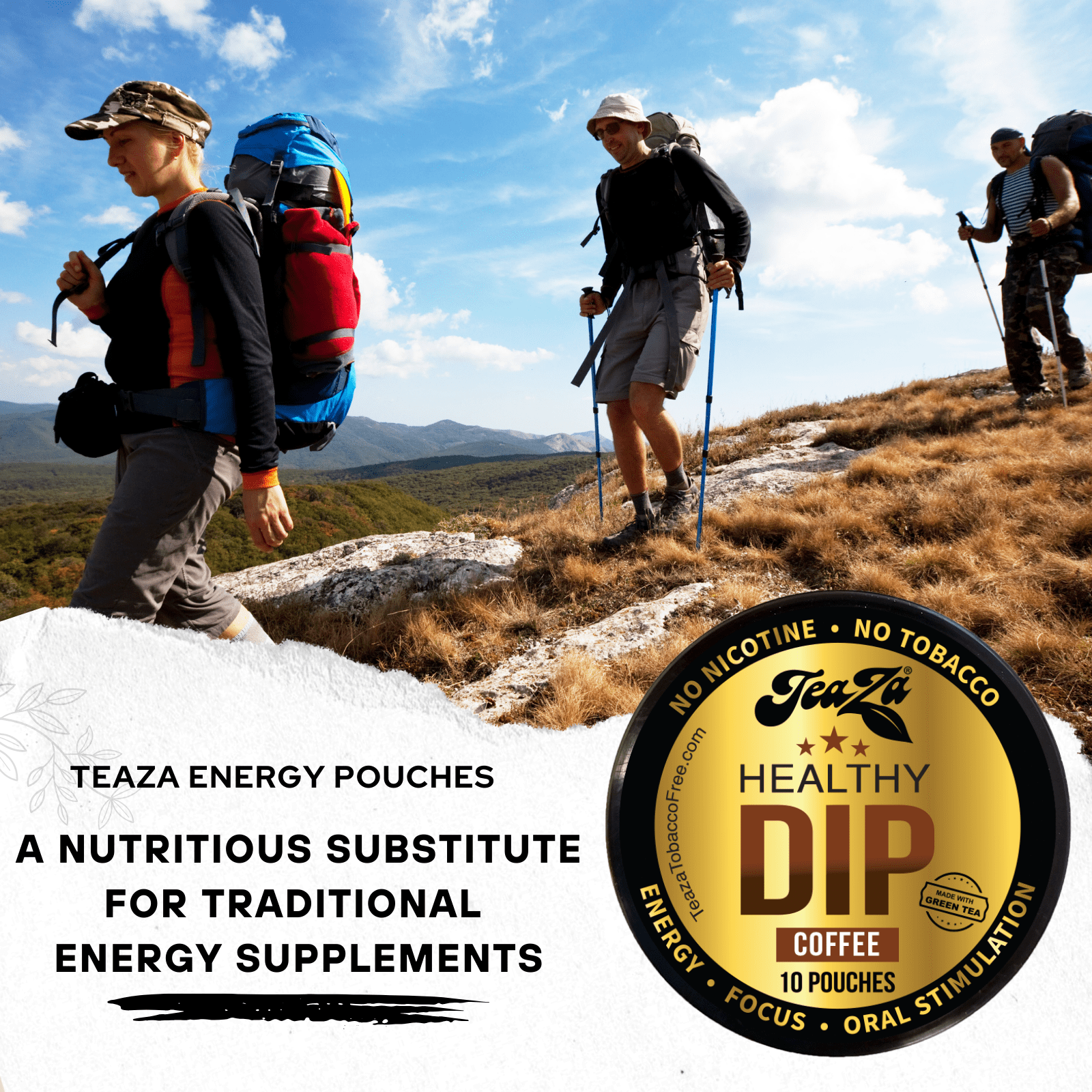 TeaZa Herbal Energy Pouches Coffee Flavor, 4 Cans, Made From Tea