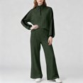 thumbnail image 2 of Wutalume Women's 2-Piece Ribbed Knit Casual Set, Comfortable Half Zip Tracksuit Top and Wide Leg Joggers, Sporty Loungewear,Dark Green XL, 2 of 6