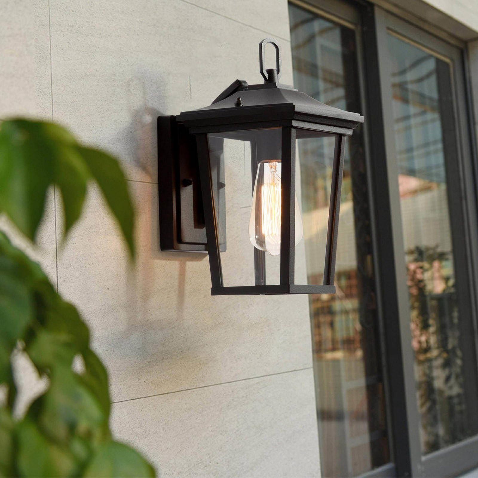 LNC 1-Light Modern Farmhouse Black Clear Glass Outdoor Wall Sconce for Outdoor Location
