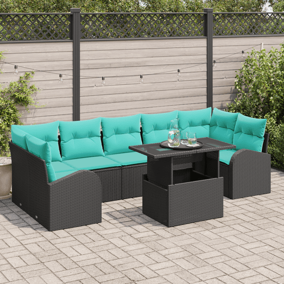 vidaXL 8 Piece Garden Sofa Set with Cushions Black Poly Rattan