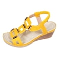 thumbnail image 6 of Rokment Women's Wedge Dressy Sandals Stylish Casual Leather Metal Buckles Platform Chunky High Heels Elastic Ankle Strap Slingback Dress Summer Shoes Yellow Size 9, 6 of 7