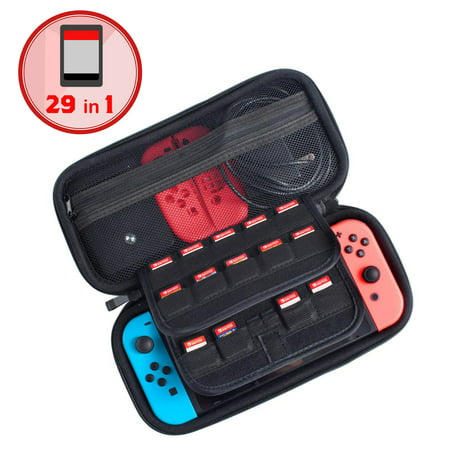 Nintendo Switch Case, by Insten EVA Hard Protective Carrying Travel Case Cover with 29 Game Cartridge Holder Slot For Nintendo Switch Console and Accessories -