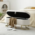 thumbnail image 2 of Wooden Storage Benches Storage Bench Bedroom Bench, Velvet Oval Upholstered End of Bed Bench with Golden Metal Legs,50"Modern Storage Ottoman Bench for Bedroom, Living Room,Entryway,Window, Beige,In, 2 of 5