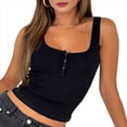 thumbnail image 2 of Sujetador Deportivo Henley de Canalé para Mujer - Top Corto de Yoga con Espalda Cuadrada y Relleno, con Almohadillas Integradas Negro S, 2 of 8