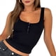 thumbnail image 2 of Sujetador Deportivo Henley de Canalé para Mujer - Top Corto de Yoga con Espalda Cuadrada y Relleno, con Almohadillas Integradas Negro S, 2 of 8