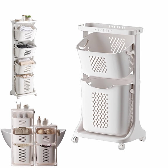 Vertical 4 Tier Laundry Basket Organizer, Stackable Hamper Sorter with Wheels, Removable Baskets for Laundry Room