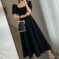 thumbnail image 2 of Women Summer Black Puff Sleeve Elegant Dress Square Collar A-Line Casual Solid, 2 of 10