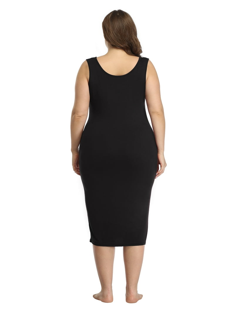 Hde Plus Size Bodycon Midi Dress Casual Fitted Jersey Tank Everyday Sundress Black - 22-24 Plus