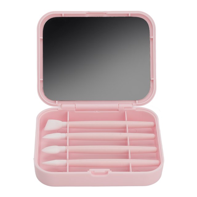 Juego de 4 brochas de maquillaje de silicona reutilizables y portátiles para sombras de ojos, brochas de labios de silicona con espejo HD para maquillaje.