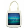 thumbnail image 1 of Aurora Borealis Tote Bag, Unusual Sky Scenery over Calm Serene Lake Color Reflections Landscape, Cloth Linen Reusable Bag for Shopping Books Beach and More, 16.5" X 14", Cream, by Ambesonne, 1 of 2