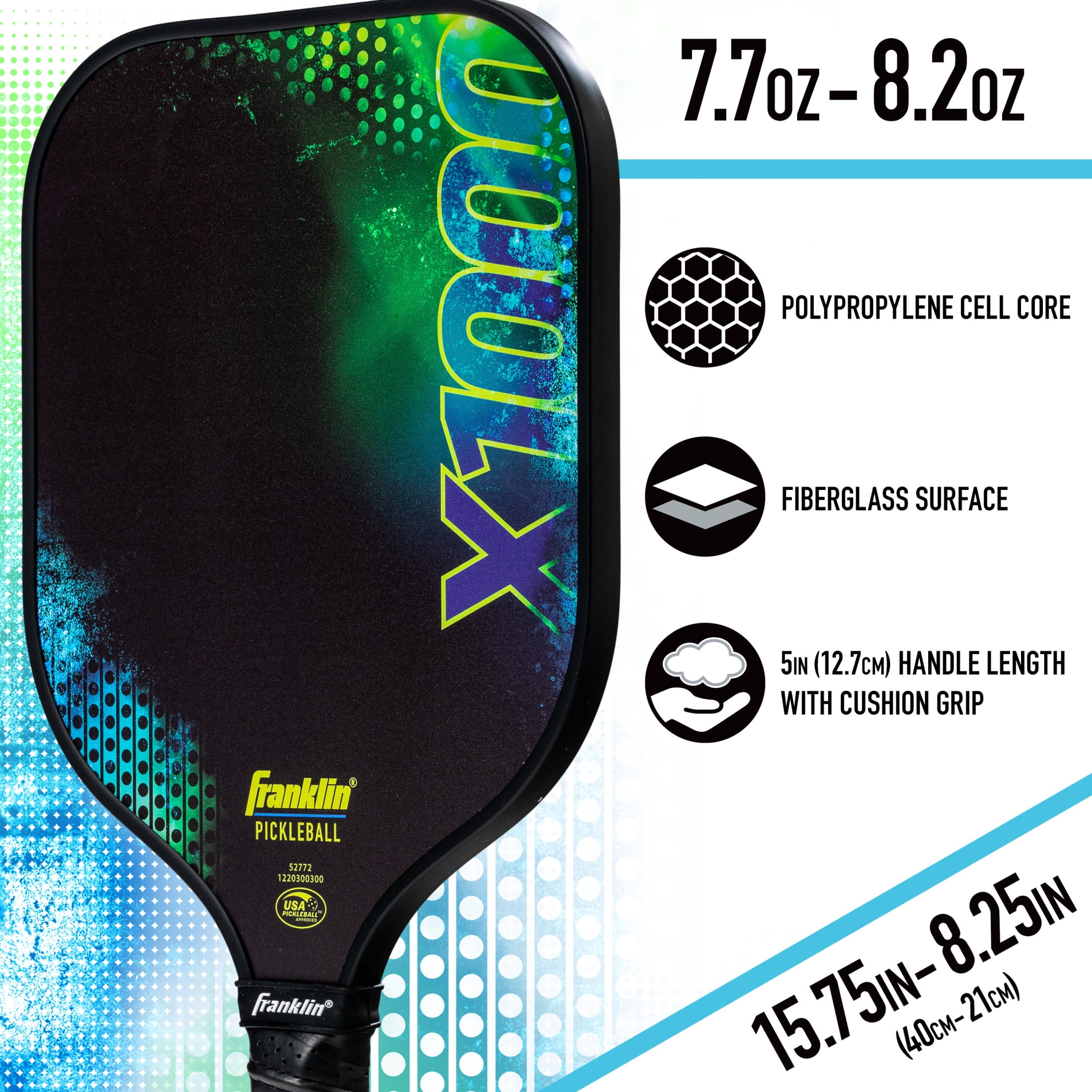 Franklin Sports Pickleball Paddle - X-1000 Polypropylene Core Pickleball Racket - Official USA Pickleball (USAPA) Approved Pickleball Paddle - Lightweight Pro Racket - Green - 8mm Thick Core