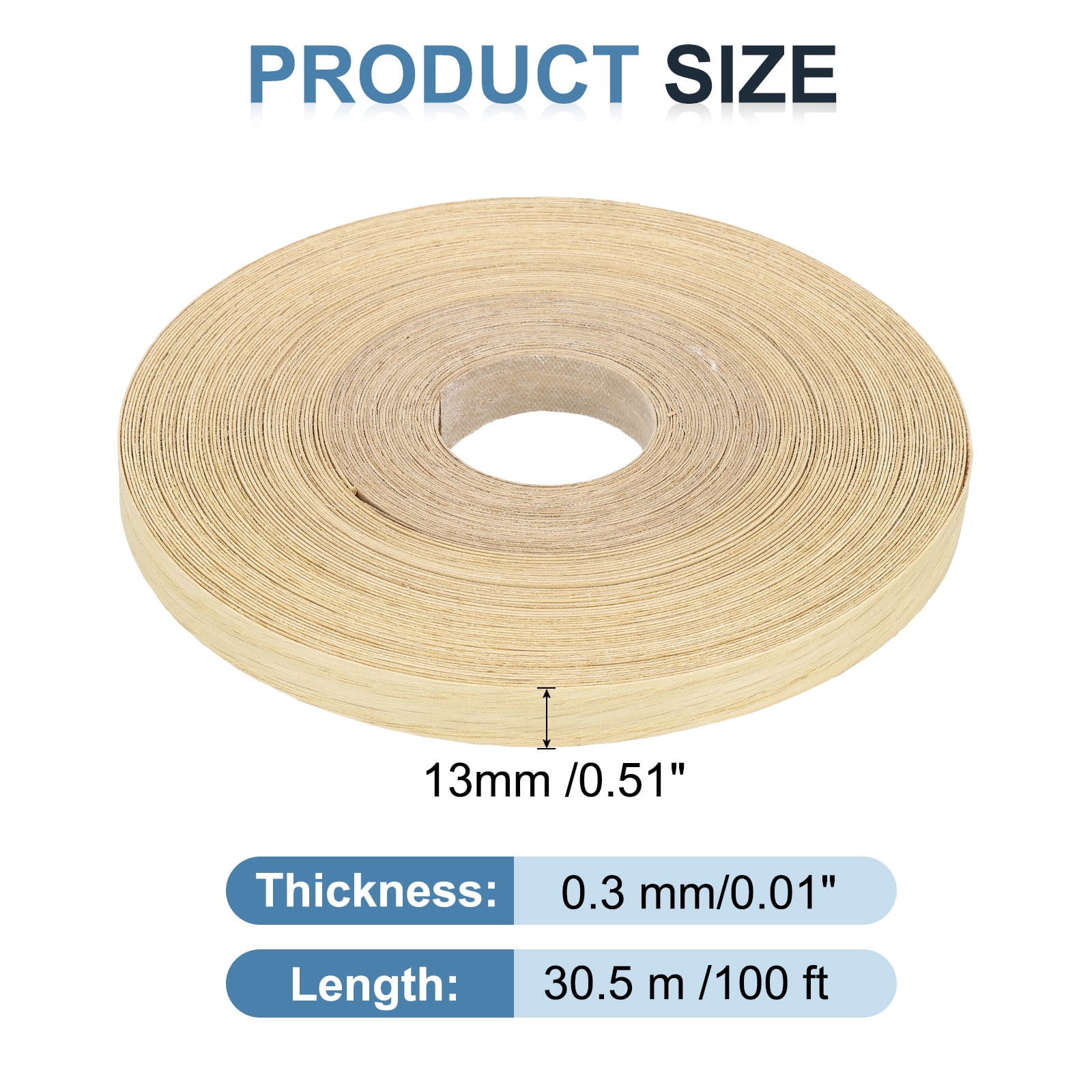 Uxcell Edge Banding, Wood Veneer Tape Pre-glued Flexible Plywood Edge Banding with Hot Melt Adhesive for Furniture White Oak 9/16" x 100 ft