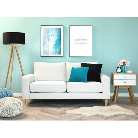 Modern White Fabric Sofa 2 Seater Rubber Wood Legs Gloss Living Room