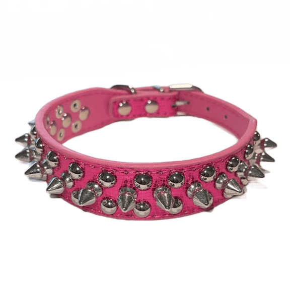 Studded Dog Collar with Spikes, Adjustable PU Leather Pet Collar for Small Medium Large Dogs, 1.1" Wide Riveted Design