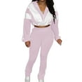 thumbnail image 2 of QATAINLAV Womens Fashion Sweatsuit 2 Piece Outfits Long Sleeve Cropped Jacket and Flared Leggings Color Block Jogger Tracksuits Sets, Purple, M, Birthday Gifts, 2 of 8