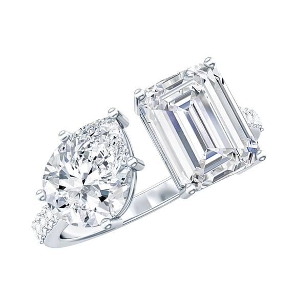 Rosec Jewels Moissanite Toi Et Moi Engagement Ring for Women - 2 Stone Ring - D-VS1 Quality Certified, 925 Sterling Silver, US 4.00