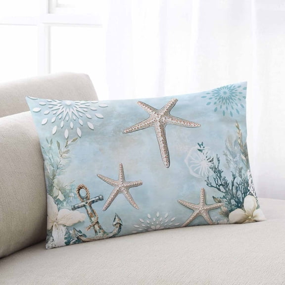 Teal Ocean Coastal Standard Size Pillow Cover,Pillowcase Protectors with Zipper,Breathable Decorative Throw Pillow Case Cover,Summer Beach Nautical Coral Starfish Pillow Shams for Couch 20x26Inch