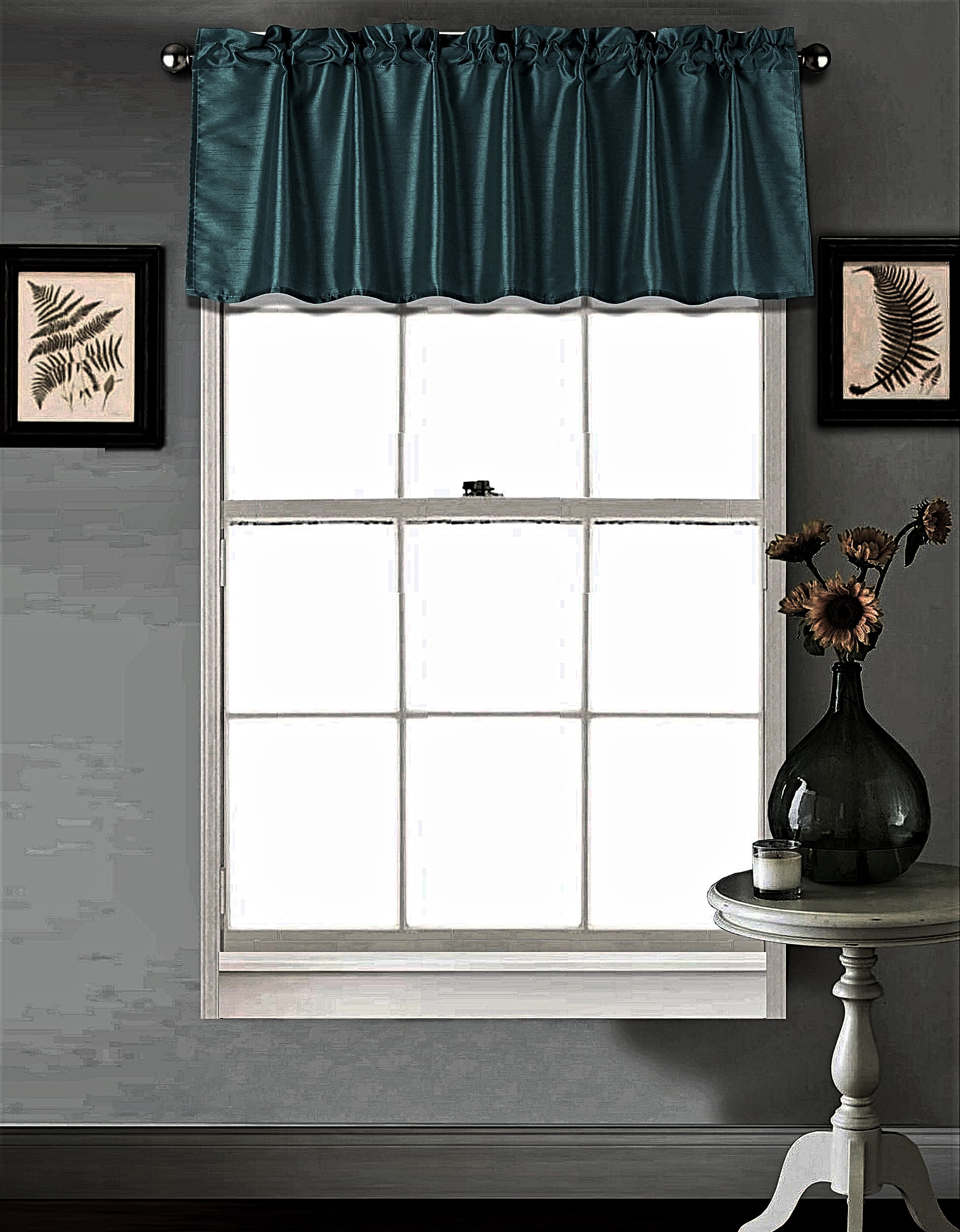 CHF 1PC Solid Black Faux Silk Window Ascot Valance Topper Waterfall 
