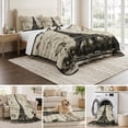 thumbnail image 6 of Quilts Queen Size Bedding Set, Paris Tower Lightweight Quilted Comforter, Vintage Words Beige Grey Soft Reversible Bedspread Coverlet with Pillow Covers for All Season, 90" x 96", 6 of 9