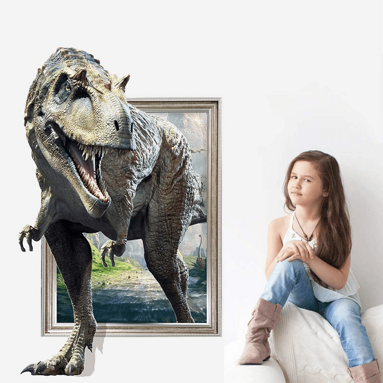 Powiller 3D Dinosaur Wall Stickers Peel & Stick Removable Wall Decals Kids  Baby Nursery Child Home Decor Mural Wall Sticker Decal (19.7 x 27.6 inch  Size) 