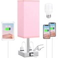 thumbnail image 1 of LAICAIW Dimmable Table Lamp Fabric Bedside Table Lamp Nightstand Lamp with Warm White LED Bulb Desk Light Touch Control USB A Type-C Charging Ports 2 Power Sockets 3 Levels Dimmable for Living Room, 1 of 6