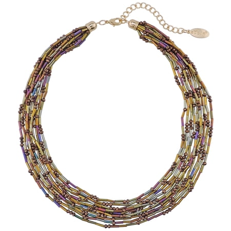 Bocar Glass Bead Multi-Strand Layered Handmade Statement Collar Bib Crystal Necklace(NK-10663)
