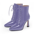 thumbnail image 2 of YOWMNS Women's Ankle Boots Pointed Toe Platform Patent Leather Side Zipper Lace Up High Stiletto Heel Booties (Purple,8), 2 of 5