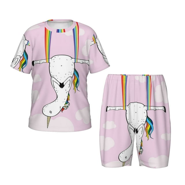 Cauagu Yoga Aérien pour Licorne, Ensemble de Pyjamas à Manches Courtes pour Enfants, Ensemble de Pyjamas d'Été pour Enfants, Col Rond, 2 Pcs, Parfait pour Petits Garçons et Filles - Petit