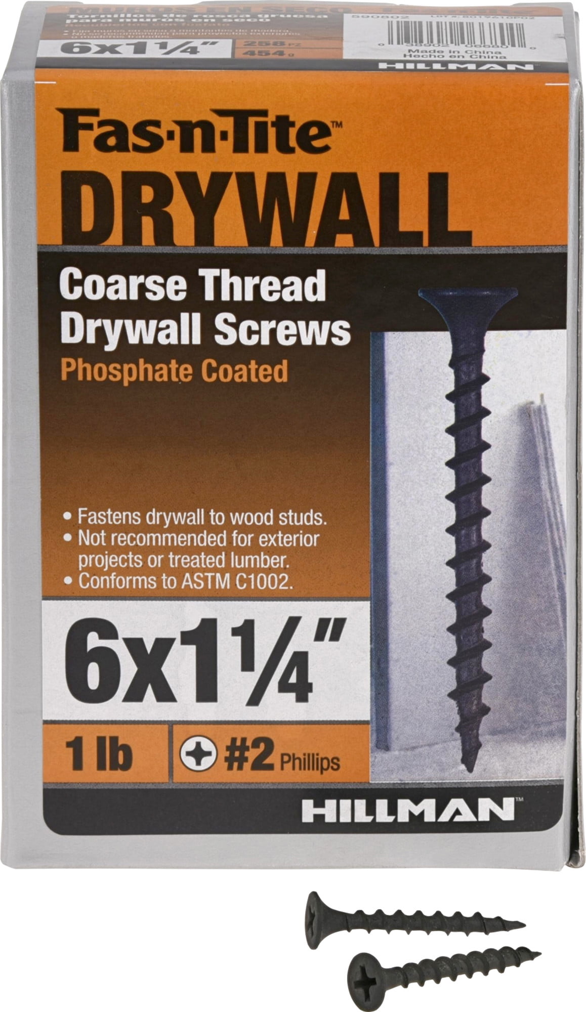 #6 x 3/4 Fine Thread Drywall Screw Phillips Bugle Head Low Carbon Steel Black Phosphate Pk 100